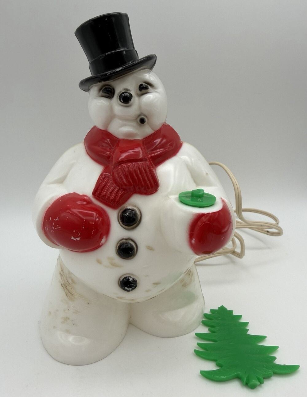 Vintage Royal Electric Christmas Hard Plastic Blow Mold Snowman Tree Cigar 7”